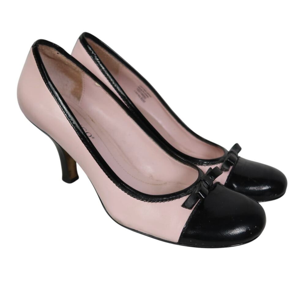 Vintage Y2K Franco Sarto Light Pink Black Cap Toe Heels Pumps 8.5